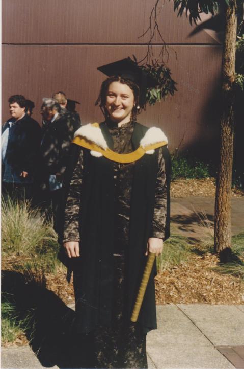 Graduating in Women's Studies, 1998. Sol and I had just begun living together.